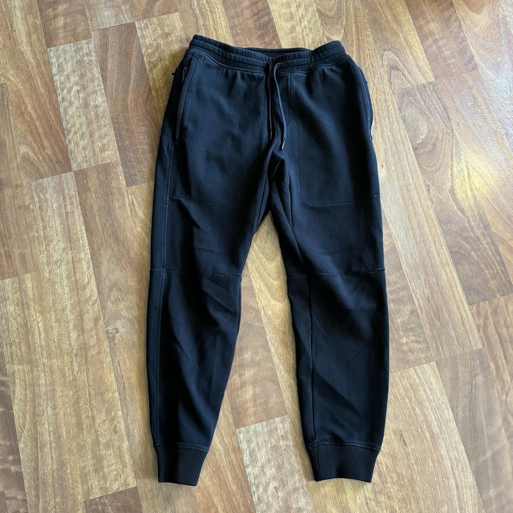UNRL Pants Mens Small Black French Terry Jogger Elastic Waist Zip Pocket Slim